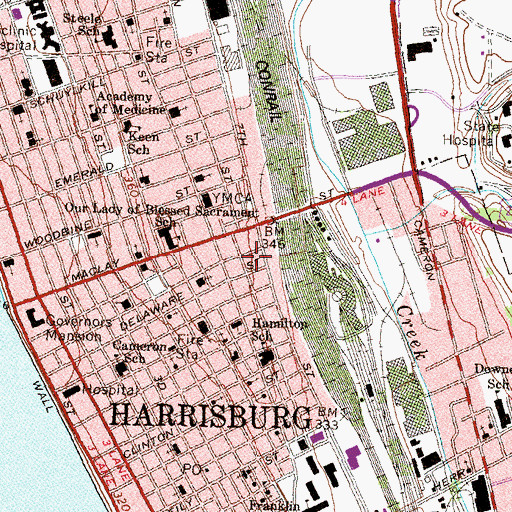 Topographic Map of Delaware and Wallace Park, PA