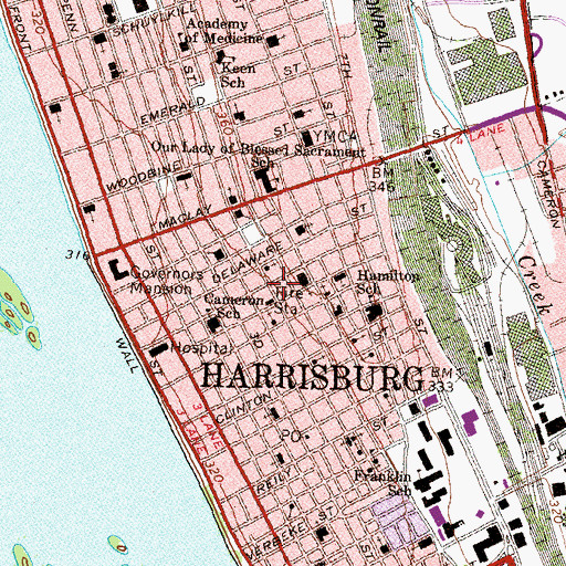 Topographic Map of Fourth and Dauphin Park, PA