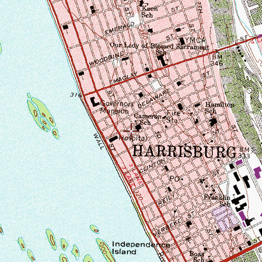 Topographic Map of Penn and Dauphin Park, PA