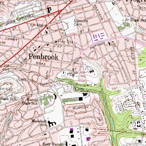Topographic Map of Penbrook Park, PA
