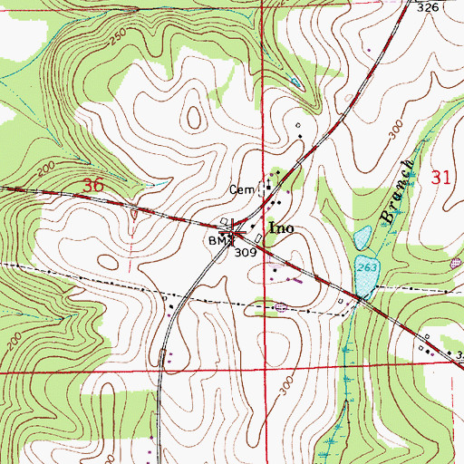 Topographic Map of Ino, AL
