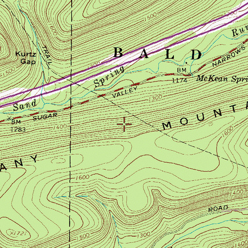 Topographic Map of Cowbell Hollow Trail, PA