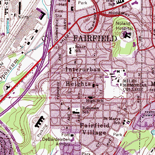 Topographic Map of Interurban Heights, AL