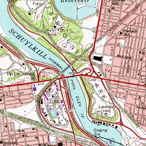 Topographic Map of Girard Avenue Bridge, PA