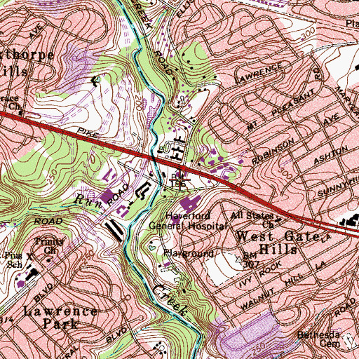 Topographic Map of Lawrence Mills, PA
