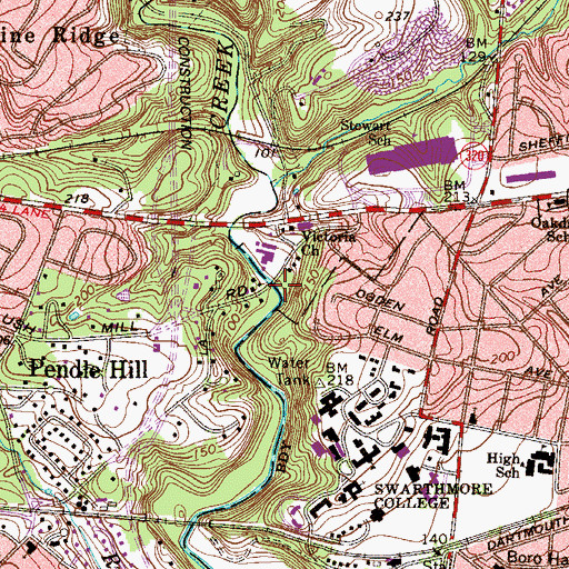 Topographic Map of Wallingford Mills, PA