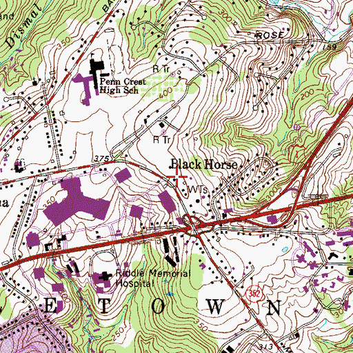 Topographic Map of Black Horse Hotel (historical), PA