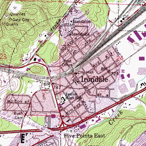 Topographic Map of Irondale, AL