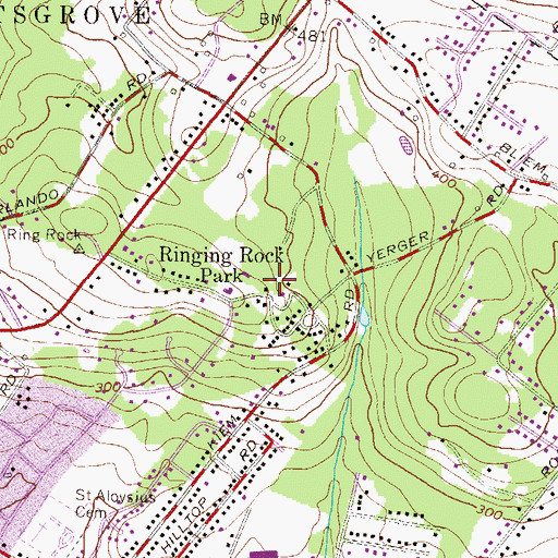 Topographic Map of Ringing Rocks, PA