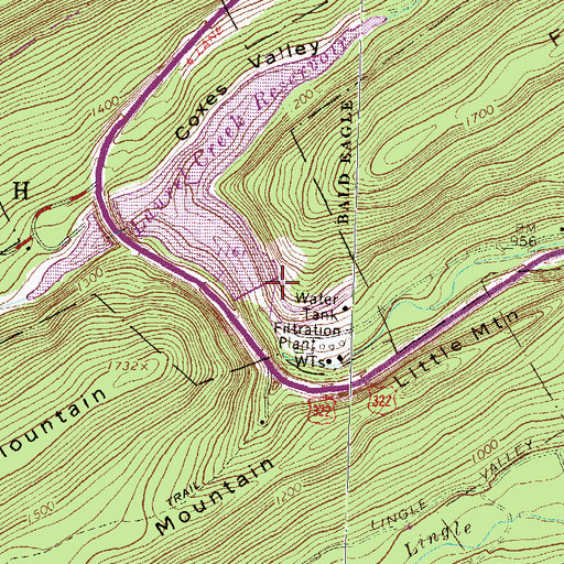 Topographic Map of Rocks at Laurel Creek Reservoir, PA