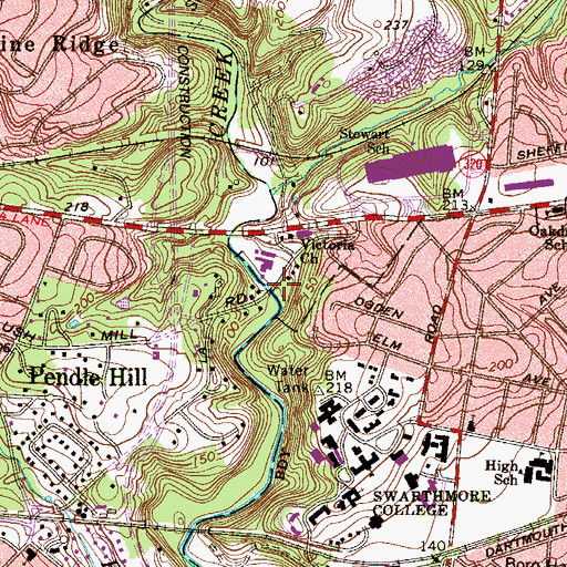 Topographic Map of Walling Ford Mills, PA