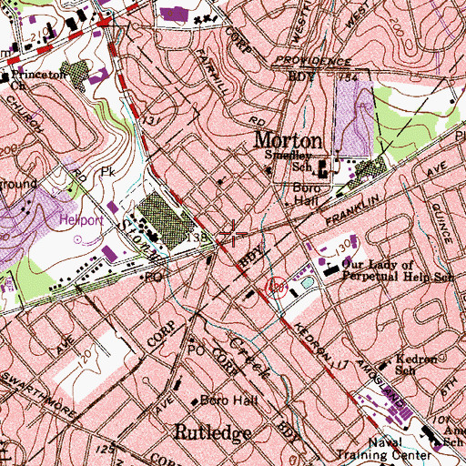 Topographic Map of Morton Station, PA