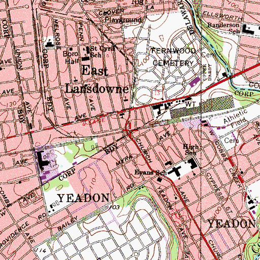 Topographic Map of Fernwood Station, PA