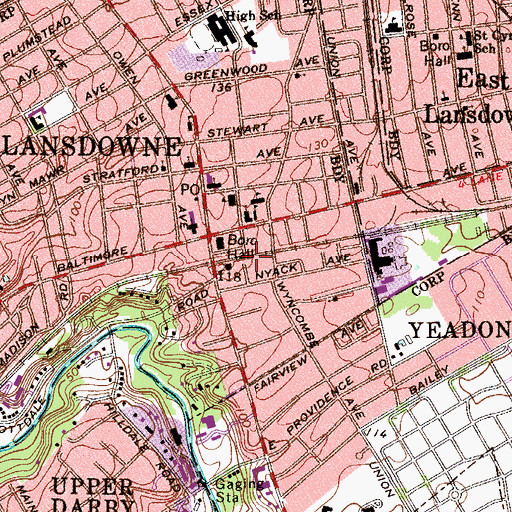 Topographic Map of Lansdowne Station, PA