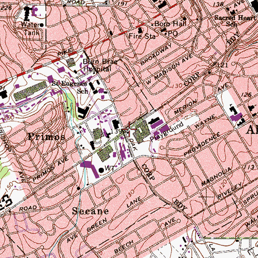 Topographic Map of Oaklane Station, PA
