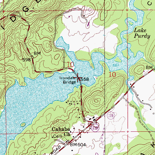 Topographic Map of Irondale Bridge, AL