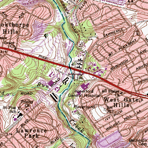 Topographic Map of Lawrences Mills, PA