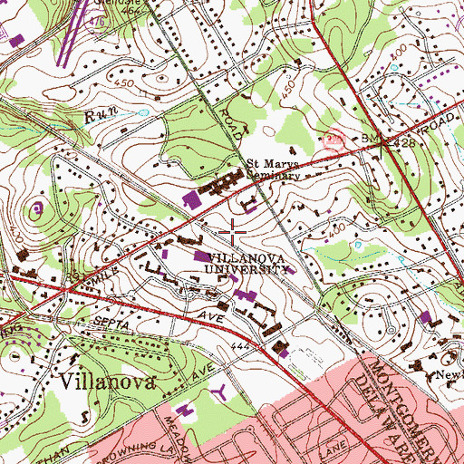 Topographic Map of Villanova Station, PA