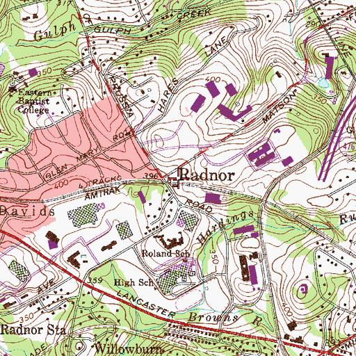 Topographic Map of Radnor Station, PA