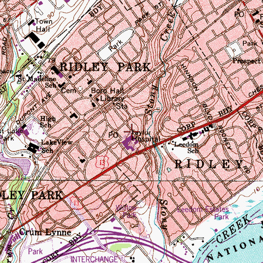 Topographic Map of Ridley Station, PA