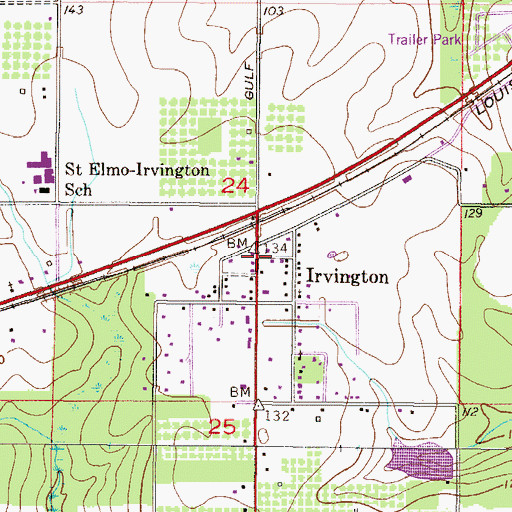 Topographic Map of Irvington, AL