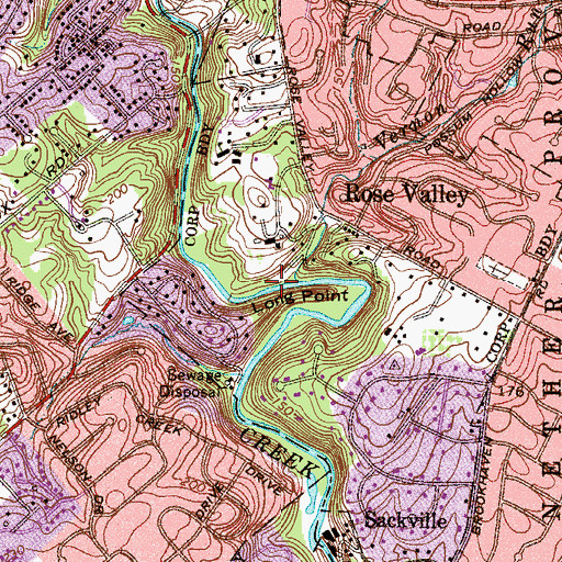 Topographic Map of Rosevalley Mills, PA