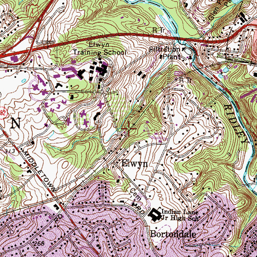Topographic Map of Elwin Station, PA