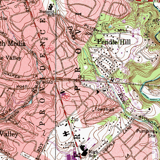 Topographic Map of Wallingford Station, PA