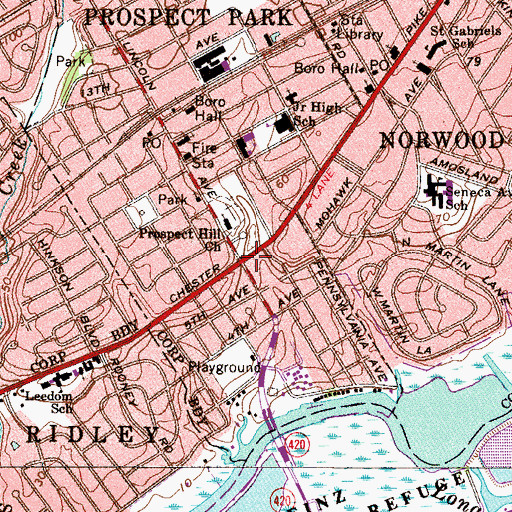 Topographic Map of Ridleyville, PA