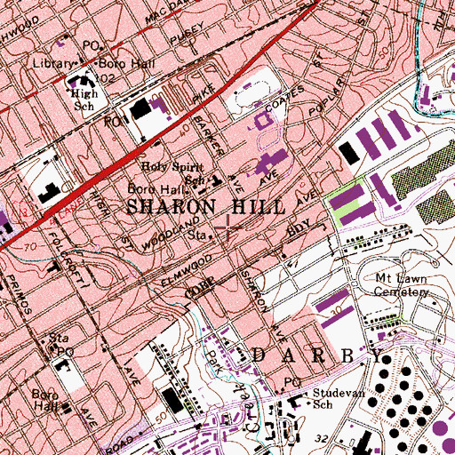 Topographic Map of Sharon Hill Station, PA