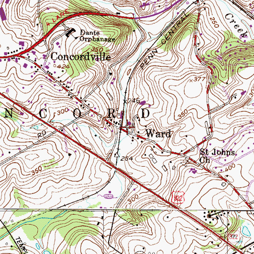 Topographic Map of Concord Station, PA