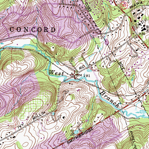 Topographic Map of Ivy Mills Station, PA