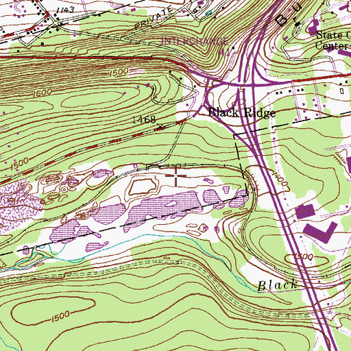 Topographic Map of Black Ridge Colliery, PA