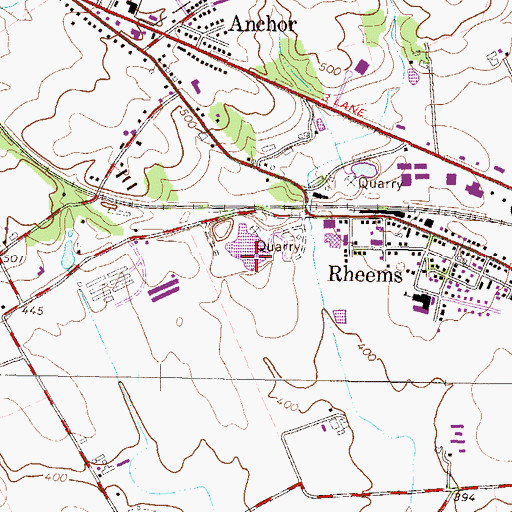 Topographic Map of Rheems Quarry, PA