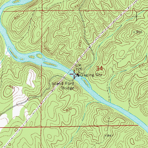 Topographic Map of Island Ford Bridge, AL