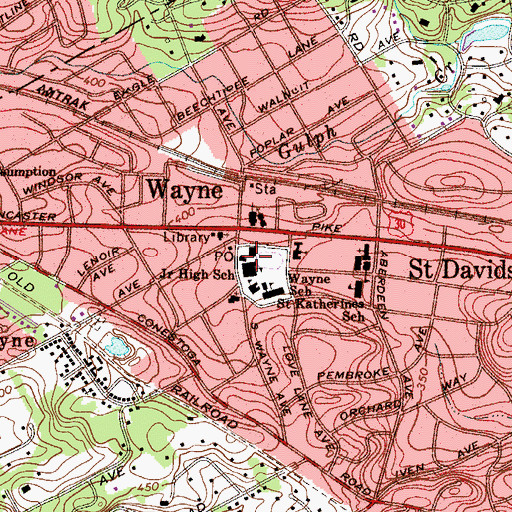 Topographic Map of Radnor Middle School, PA