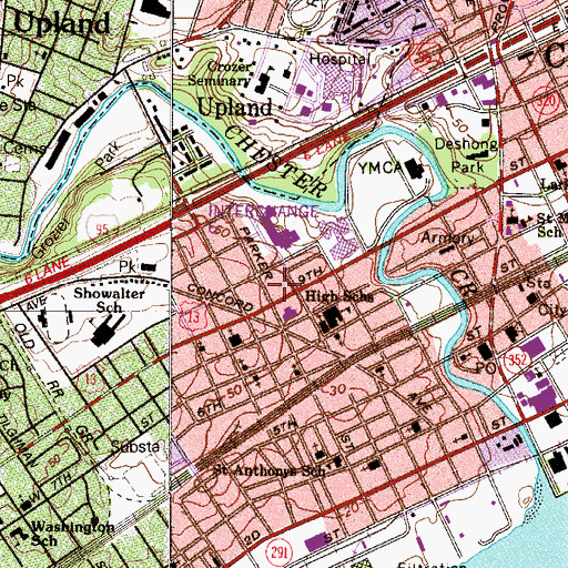 Topographic Map of Chester High School, PA