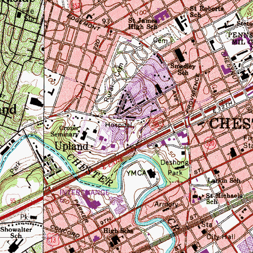 Topographic Map of Crozer Chester Medical School, PA