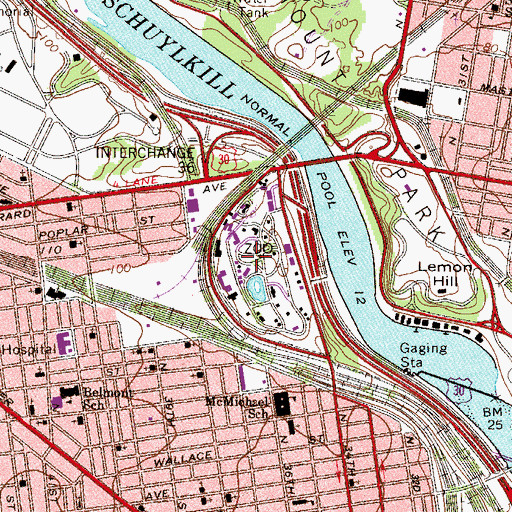 Topographic Map of Philadelphia Zoological Garden, PA