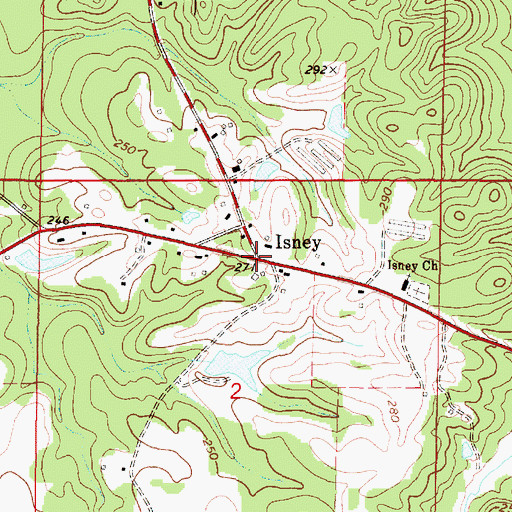 Topographic Map of Isney, AL