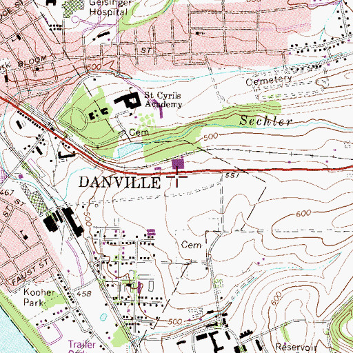 Topographic Map of Danville Area Senior High School, PA