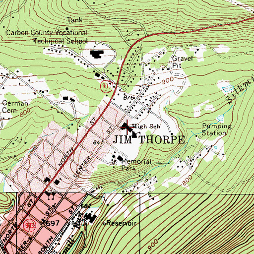 Topographic Map of Jim Thorpe Area Senior High School, PA