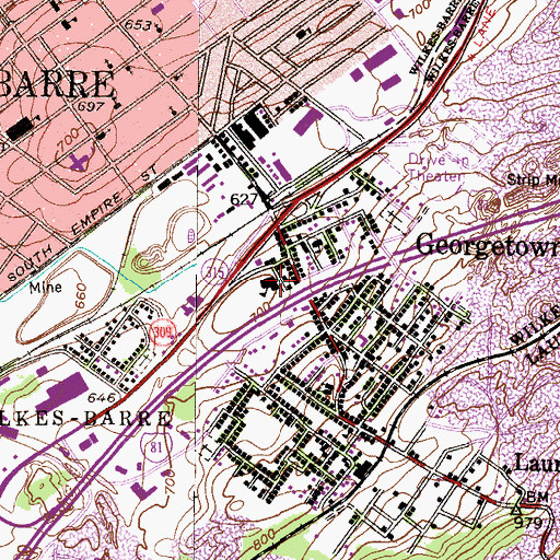 Topographic Map of Wilkes Barre Township Elementary School, PA