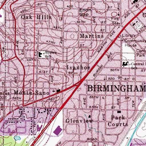 Topographic Map of Ivanhoe, AL