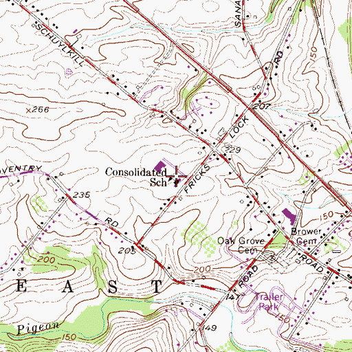 Topographic Map of East Coventry Elementary School, PA