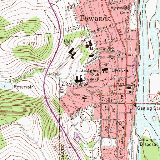 Topographic Map of Towanda Area Middle School, PA