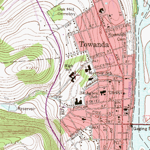 Topographic Map of Towanda Area Senior High School, PA