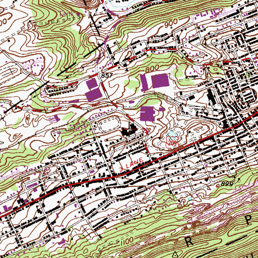 Topographic Map of Pottsville Area High School, PA