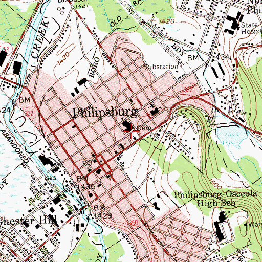 Topographic Map of Philipsburg Junior High School, PA