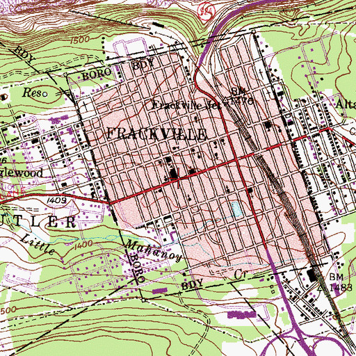 Topographic Map of Frackville Area Elementary School, PA